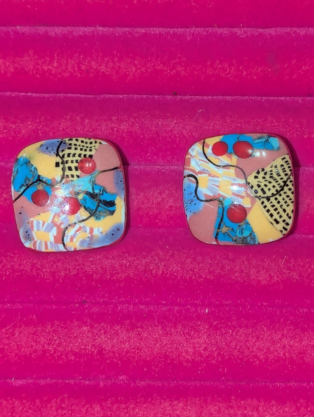 Vtg 80s Art Studio Hand Painted Porcelain Earrings